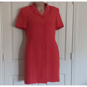 Kasper For A.S.L Red Button-Down Short Sleeve Dress Size 16